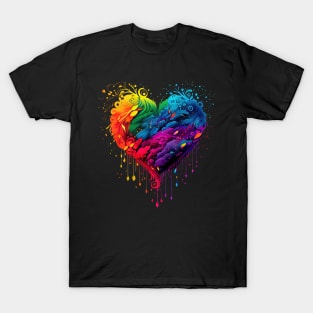 Heart made of leaves in neon colors T-Shirt